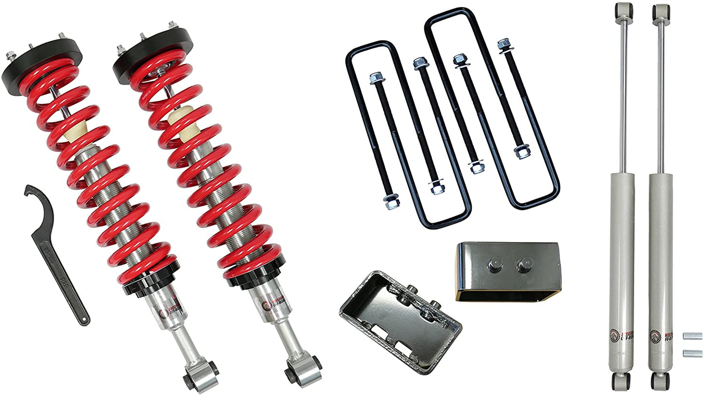 1-4 Inch Adjustable Coilovers 3 Inch Rear Blocks w/U Bolts and Shocks 04-13 F-150 06-08 Mark LT