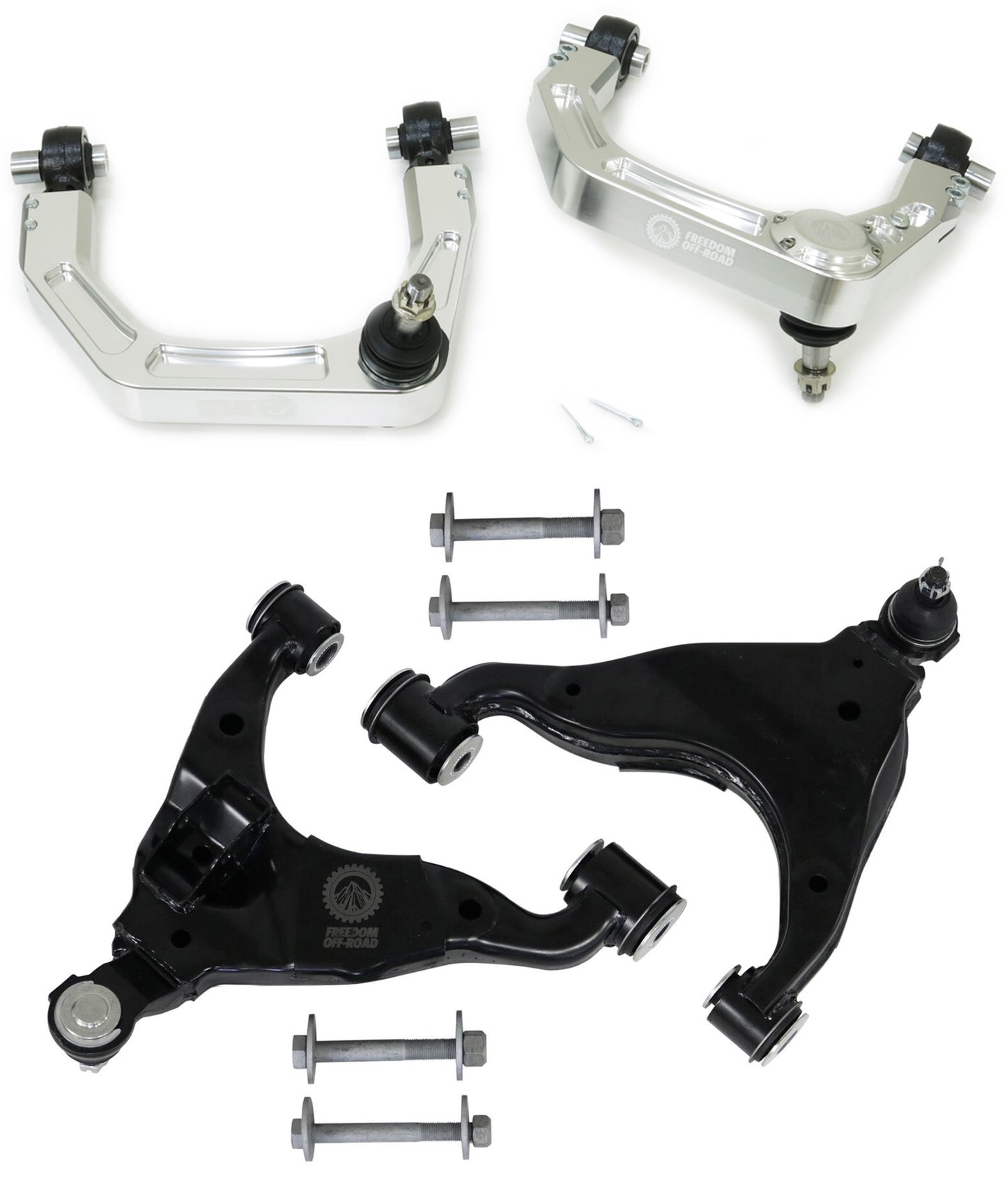 Billet Front Upper Control Arms and OEM Replacement Lower Control Arms for 2-4 Inch Lift 16-23 Toyota Tacoma