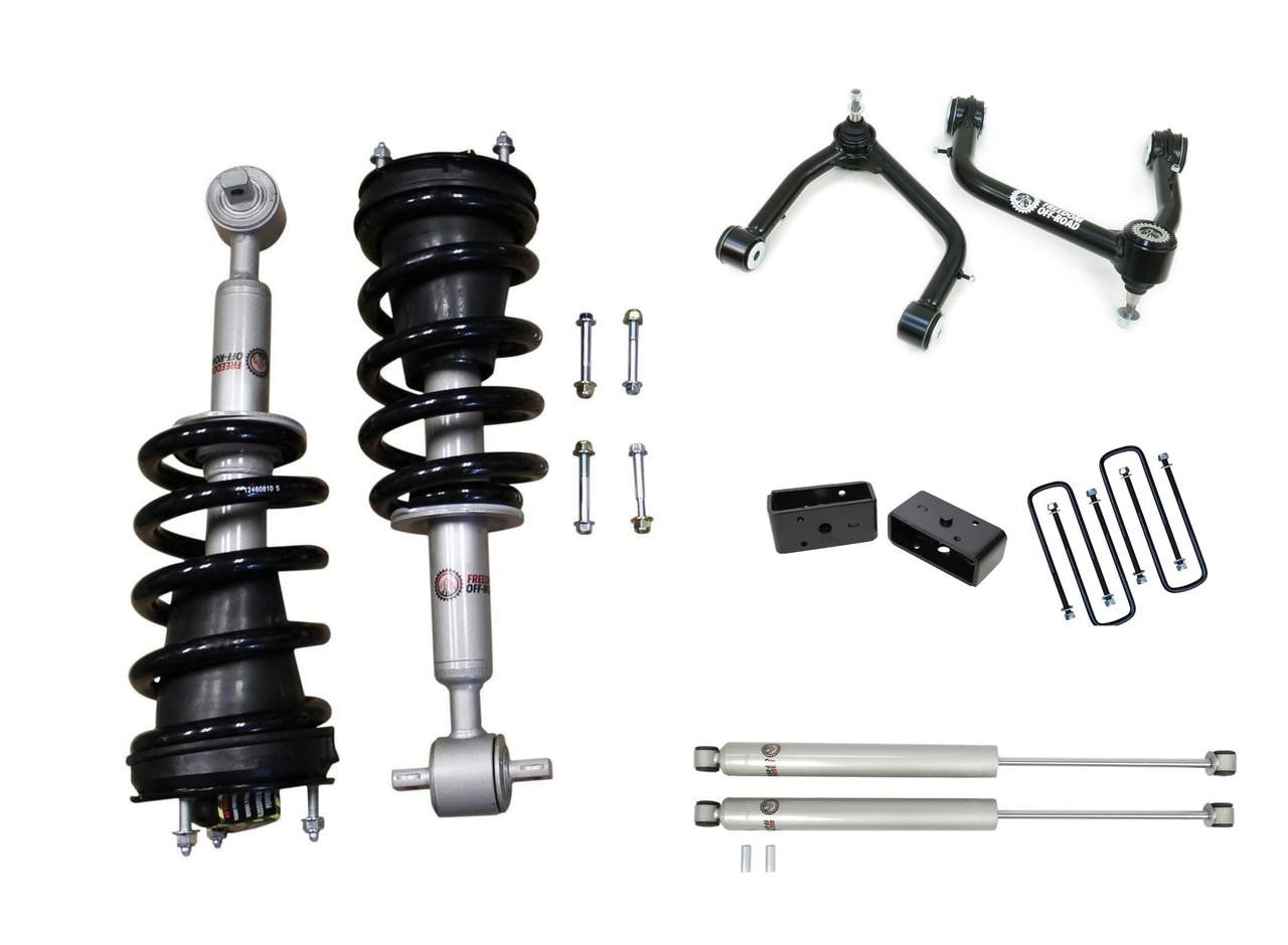 3 Inch Front Lift Struts w/ 2 Inch Rear Blocks, Shocks, and Front Upper Control Arms