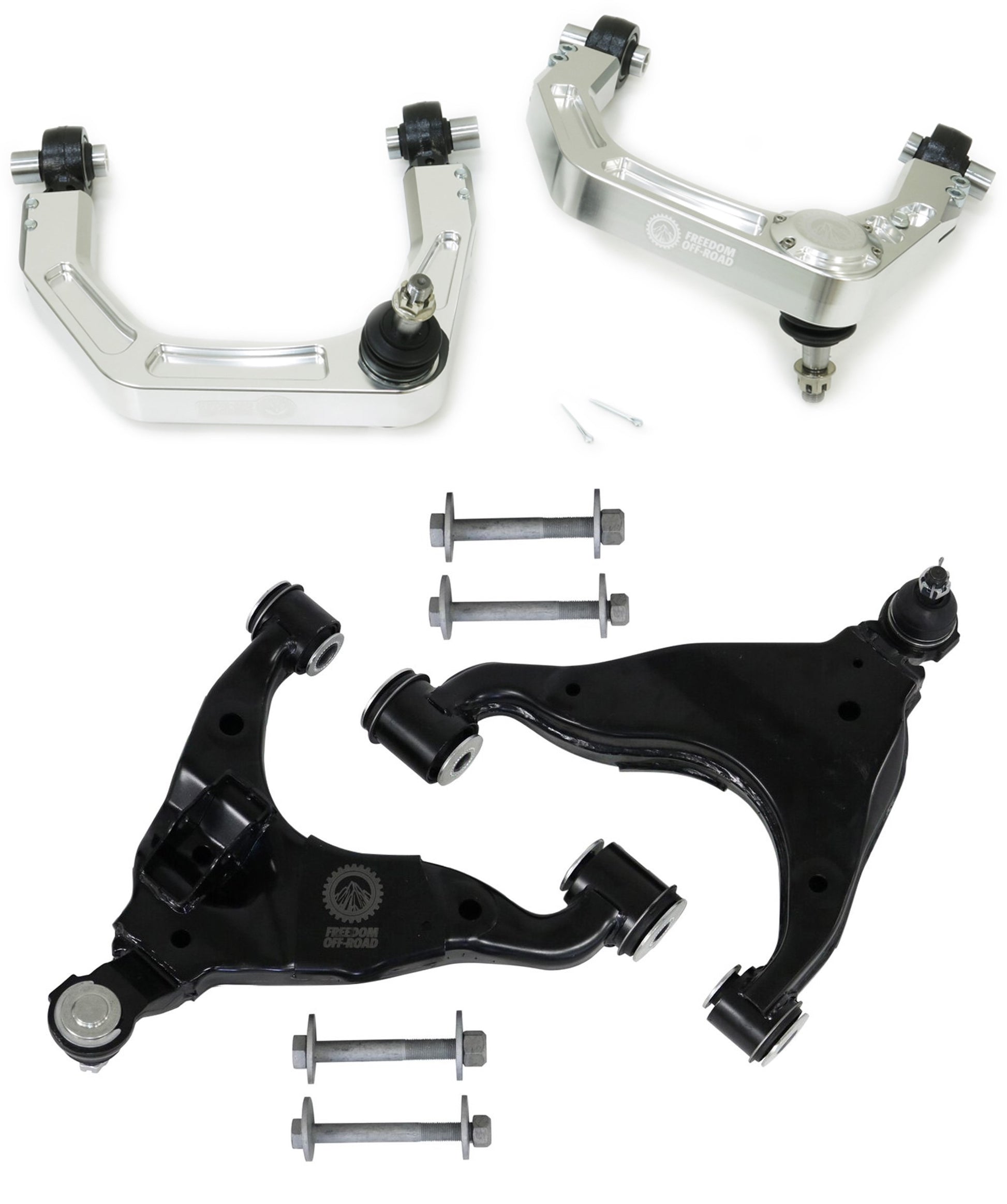 Billet Front Upper Control Arms and OEM Replacement Lower Control Arms for 2-4 Inch Lift 05-15 Toyota Tacoma